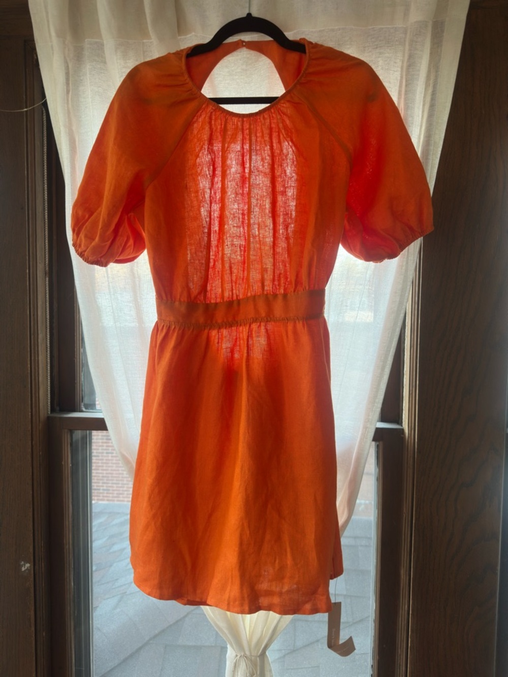 Reformation Linen Backless Puff Sleeve Mini Dress